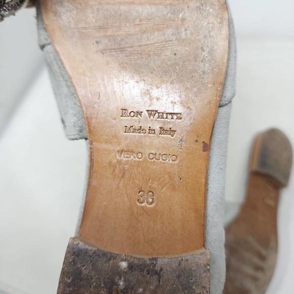 Ron White Womens Sandals Stone Gray Suede Leather Grommet Slides Shoes Sz 38 7.5 - Picture 8 of 8